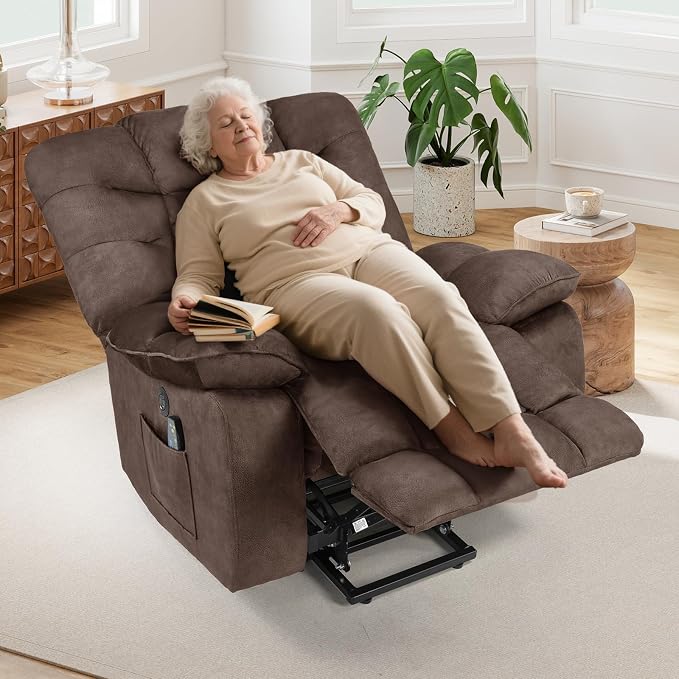 HAOMARKETS Oversized Power Lift Recliner Set of 2 with Massage and Heat for Elderly, Electric Lifting Reclining Chair with Side Pockets and USB Port for Living Room, Drown