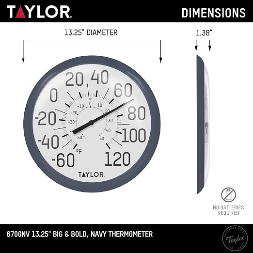Taylor Big & Bold Wall Thermometer, 13.25 Inch, Navy
