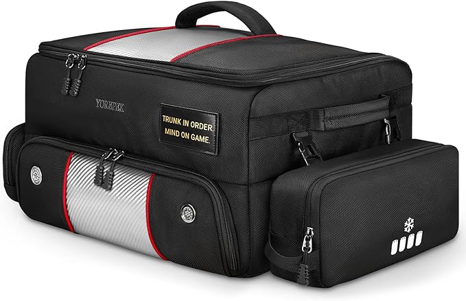 YOREPEK Upgraded Golf Trunk Organizer with Removable Insulated Pouch | Golf Gifts for Men, Golf Organizer with Dust-Proof Protective Layer, Multi-Compartment fit 2 Pairs of Shoes, Golfing Stuff