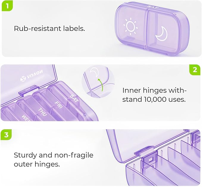 AUVON XL Weekly Pill Organizer 2 Times a Day, Pill Box 7 Day with One-Side Large Openings for Easy to Use, Black Privacy Protection AM PM Pill Case for Medication, Vitamins, Fish Oils, Supplements