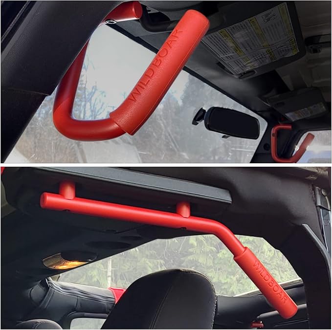 Front & Rear Grab Handle Kit Aluminum Alloy Grab Bar for 2007-2018 Jeep Wrangler JK JKU Rubicon Sport Sahara (Red)