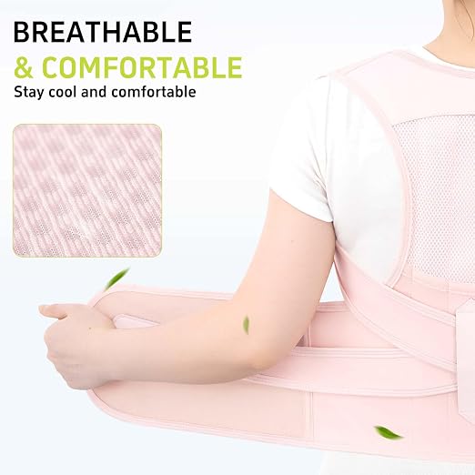 Posture Corrector for Women and Men Back Brace Support Straightener Scoliosis Upper Spine Instant Upright Hunchback Correction Kyphosis Fixer Adjustable Shoulder Straps Breathable (Pink XL)