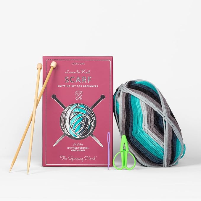The Spinning Hand Knitting Kit for Beginners Adults – Educator-Designed, Self-Striping Wool Yarn, Bamboo Needles & Video Tutorials (Nebula)