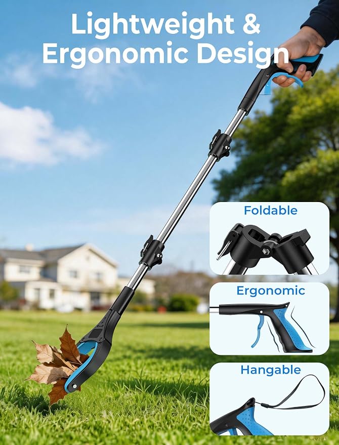 44" Grabber Reacher Tools, 2 Pack Upgraded Strong Foldable Reacher Grabber Heavy Duty Pickup Tool, 4" Wide Claw Opening & 360° Rotating Jaw & Magnet Lightweight Grabber Tool for Senior Patient