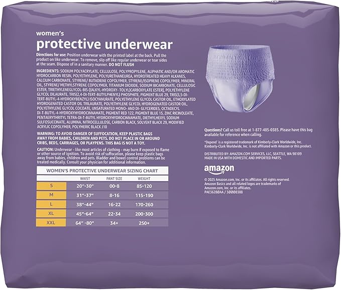 Amazon Basics Postpartum Incontinence Underwear for Women, Maximum Absorbency, Fresh Protection, Leak Protection, Odor Guard, Soft Comfortable Fit, Disposable, X-Large, Lavender, 16 Count
