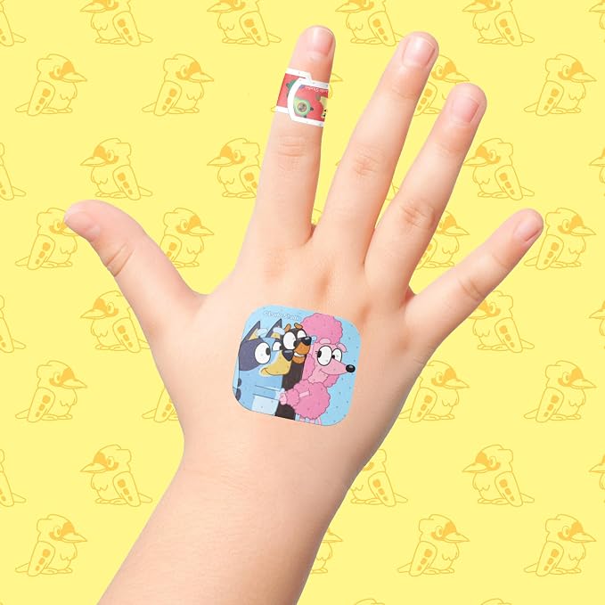 Dr. Bluey Kids Bandages, 3 Assorted Sizes 100 CT | Wear Like Stickers, Flexible Adhesive Bandages for Minor Cuts, Scrapes, and Burns. Great Gift idea for Kids