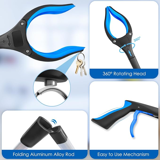 32" Grabber Reacher Tool, 2-Pack Foldable Reacher Grabber Pickup Tool with 360° Anti-Slip Rotating Jaw & Magnet, Mobility Aid Reaching Assist Tool for Trash Pick Up, Lightweight Grabber Tool
