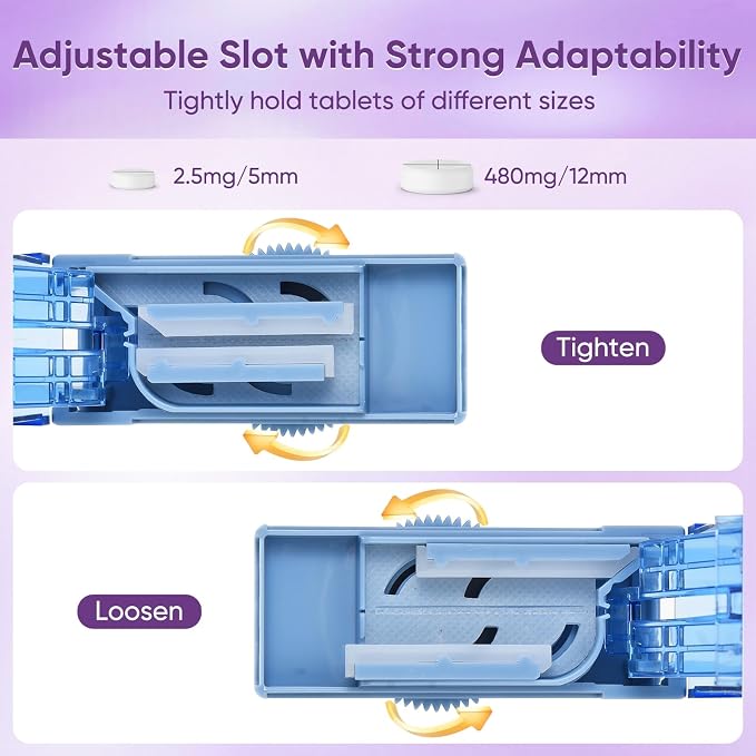 Multiple Pill Cutter for Small or Large Pills, Adjustable Pill Splitter for Multi Tablets, Stainless Steel Cutting Blade and Blade Guard