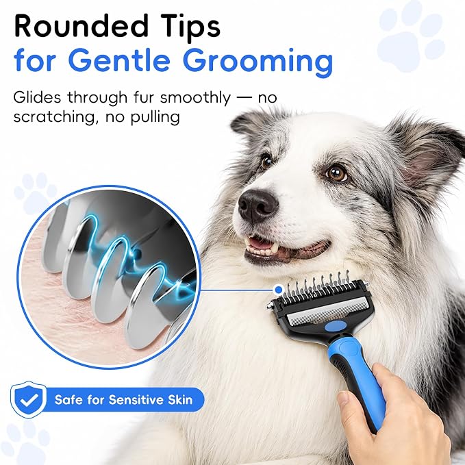 3-in-1 Professional Pet Grooming Brush for Dogs & Cats – Dematting Comb, Undercoat Rake & Deshedding Tool for Long & Short Hair, Heavy Shedding & Matted Fur (Blue)