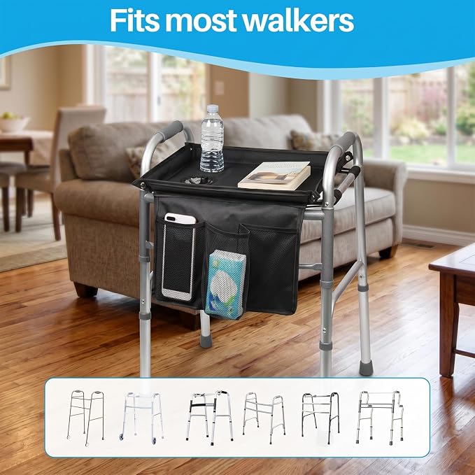 Walker Tray for Folding Walker with Baffles and Cup Holder,Trays for Walkers Detachable,Walker Trays for Rolling Folding Walker,Walker Accessories for Elderly