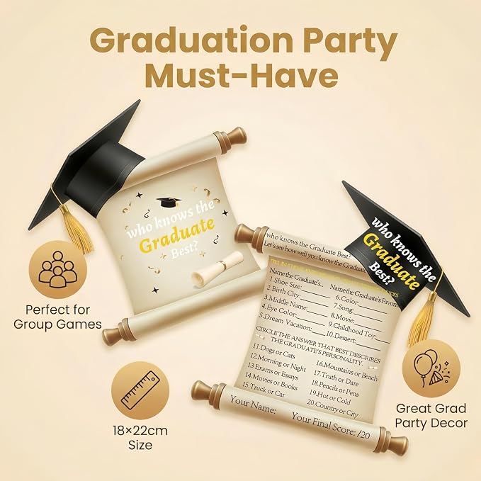 Graduation Party Game Cards - Who Knows The Graduate Best - 10PCS Graduation Party Collection Grad Celebration Party 2026 Supplies for High School/College/Senior School