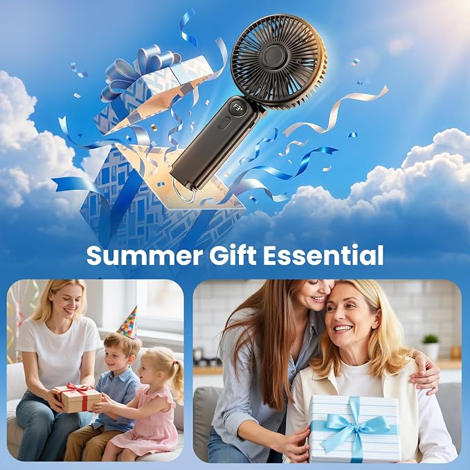Portable Handheld Fan, 10000mAh Rechargeable 6-Inch Personal Fan for Travel | Ultra Quiet Foldable Desk Fan, 5-Speed Battery Operated Fan with Up to 40H Runtime and Digital Display for Travel and Makeup