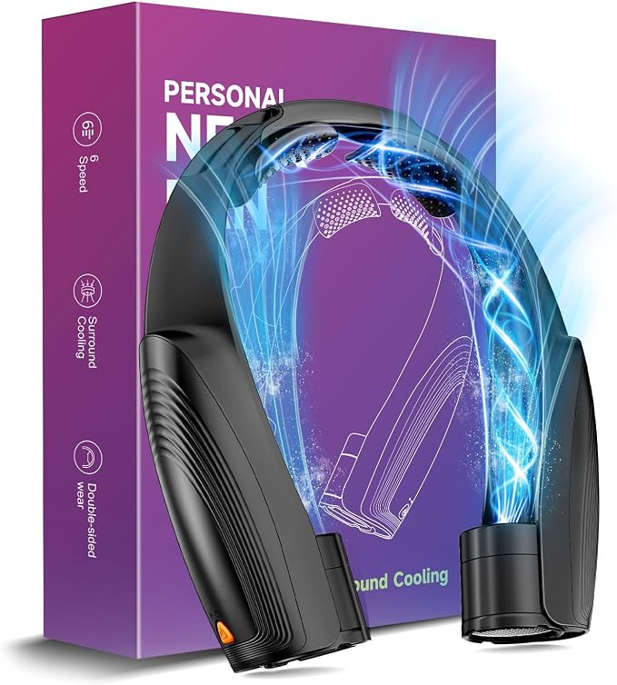 Portable Neck Fan with 6 Powerful Speeds, 8000mAh Battery Rechargeable Fan | 20H Runtime, Hands-Free 360° Cooling Personal Wearable Neck Fan, Gift for Women Men Travel Concerts