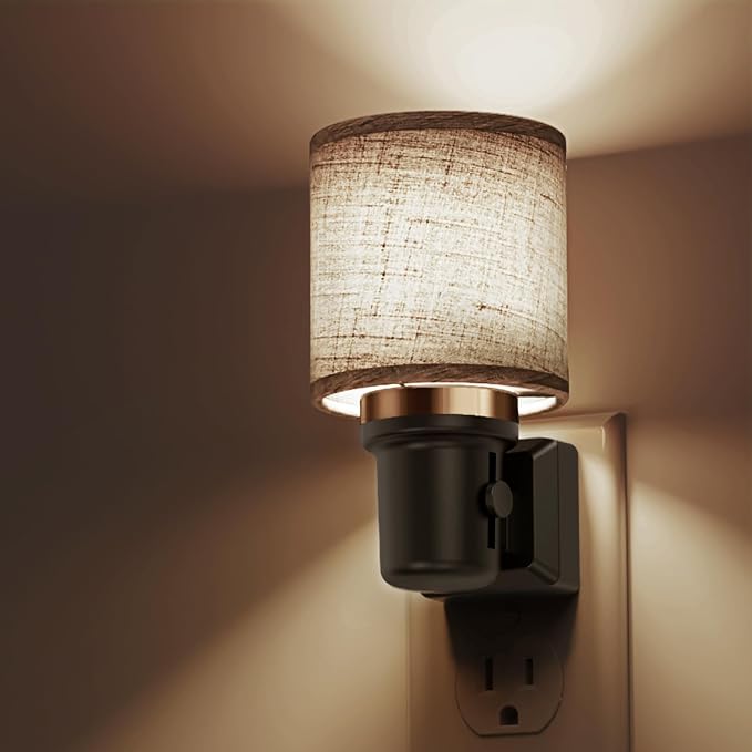L LOHAS LED Night Lights Plug into Wall,Linen Fabric Cylinder Night Light | Dusk to Dawn Sensor Vintage Nightlight, 5000K Daylight 0-100LM Dimmable, Decor for Bedroom Living Room Hallway