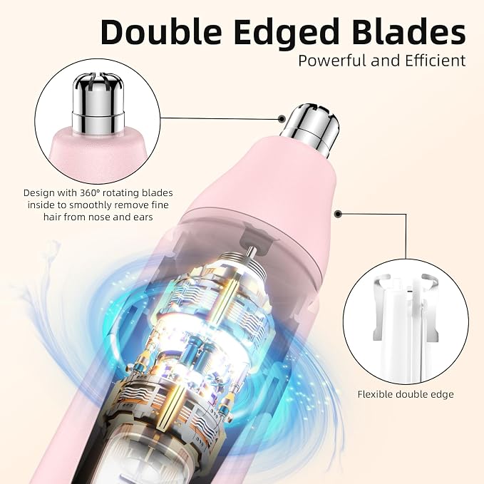 Nose Hair Trimmer,Painless Ear and Eyebrow Trimmer for Men with Dual Edge Blades,Rechargeable,Light Indicator Easy Washing