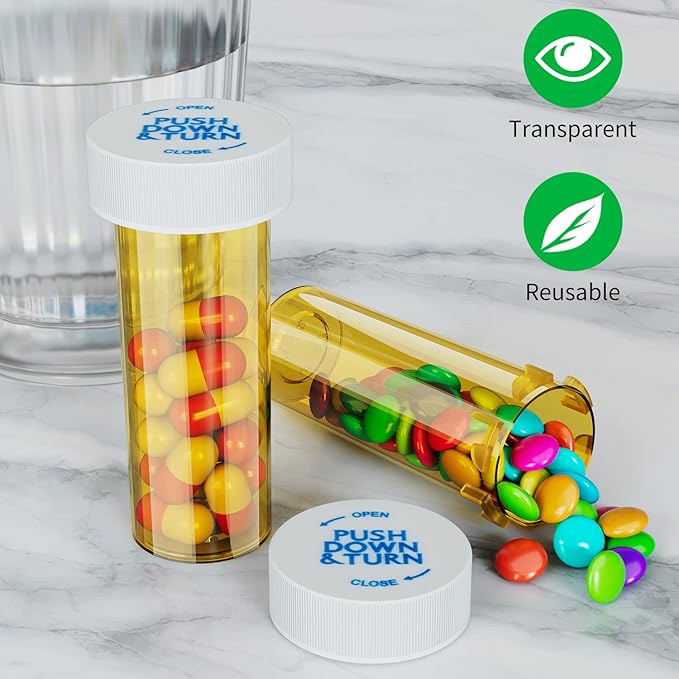 Empty Plastic Medicine Pill Bottles with Child Resistant Caps, 6 Dram Small Prescription Medicine Containers Travel Pill Vials Clear Pill Case Organizers (20 Pack)