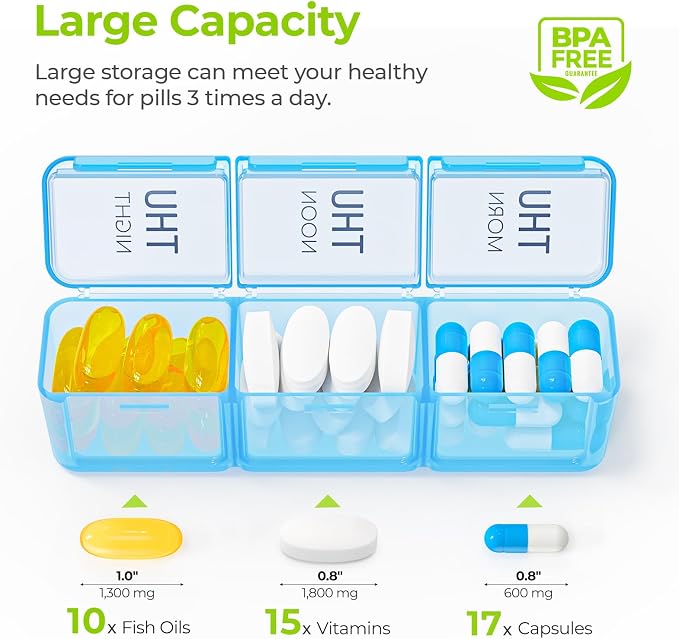 AUVON Weekly Pill Organizer 3 Times a Day with Moistureproof & Dual Protect | Large Pill Box 7 Day Easy to Use, Portable Pill Case for Travel, Pill Containers to Hold Vitamins, Medication, Fish Oils