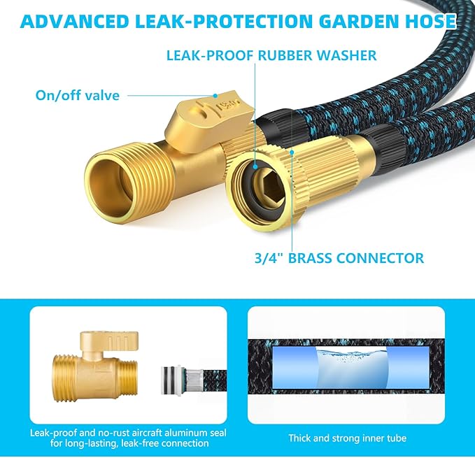50 ft Expandable Garden Hose-2026 Upgraded Expanding Water Hose with 10 Function Nozzle, 3/4" Solid Brass Fittings, 5-Layer Latex Core, No-Kink Flexible Retractable Hose for Patio, RV, Car Washing