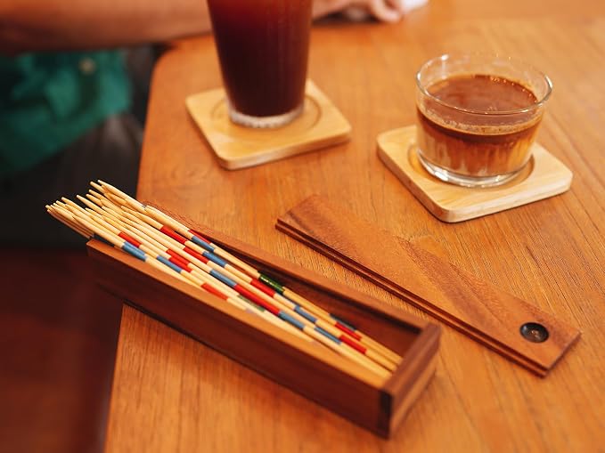 BSIRI Mikado Wooden Pick Up Sticks Game Original Classic Old Fashion Chinese Board Games for Adults and Seniors Toys in Family Brain Teasers of Mathematics Fun Table Wood Pickup Stick