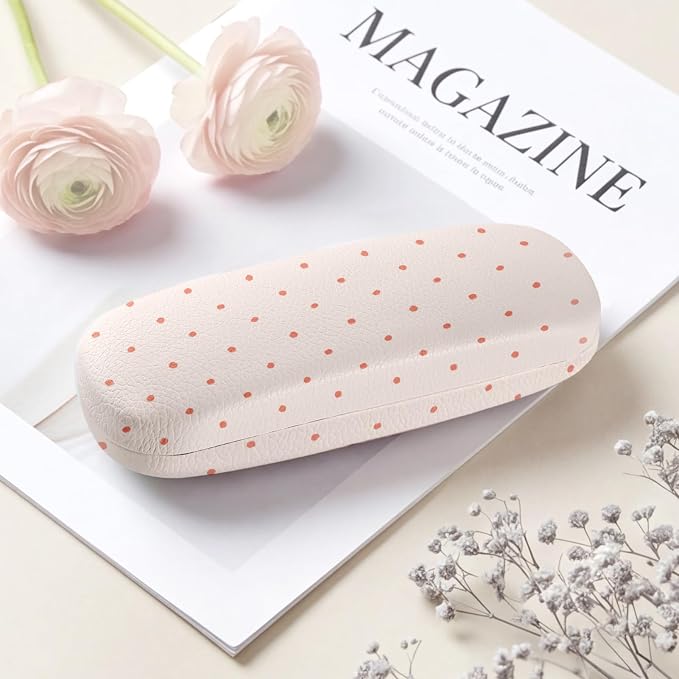 Glasses Case Hard Shell, Cute Sunglasses Case for Women Leather Protective Case for Eyeglass with Cleaning Cloth