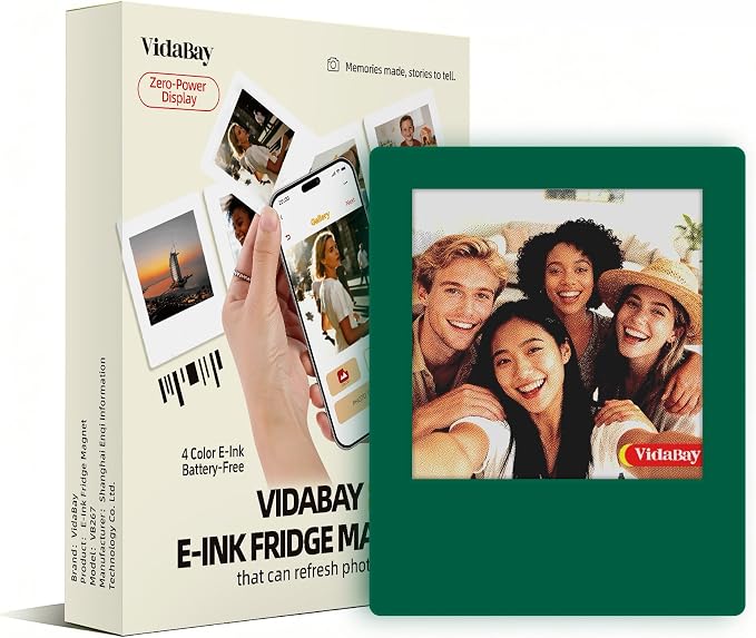 E-Paper Fridge Magnet Classic Plus, E-Ink Battery-Free Instant Photo Style Display, Wireless NFC Picture Frame, Phone-Controlled Acrylic Memo Board for Party/Travel/Home & Gifts, Compatible iPhone 13 and Newer (Green)