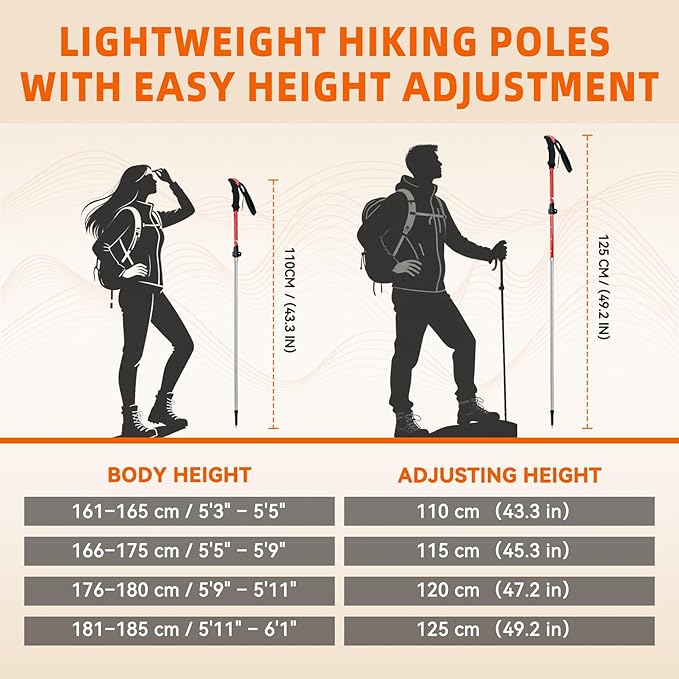 Collapsible Trekking Poles for Hiking - Lightweight Foldable Hiking Poles, 2 Pack Adjustable Aluminum Walking Sticks with for Men, Women, Kids, Seniors, Walking Poles for Backpacking, Camping, Travel