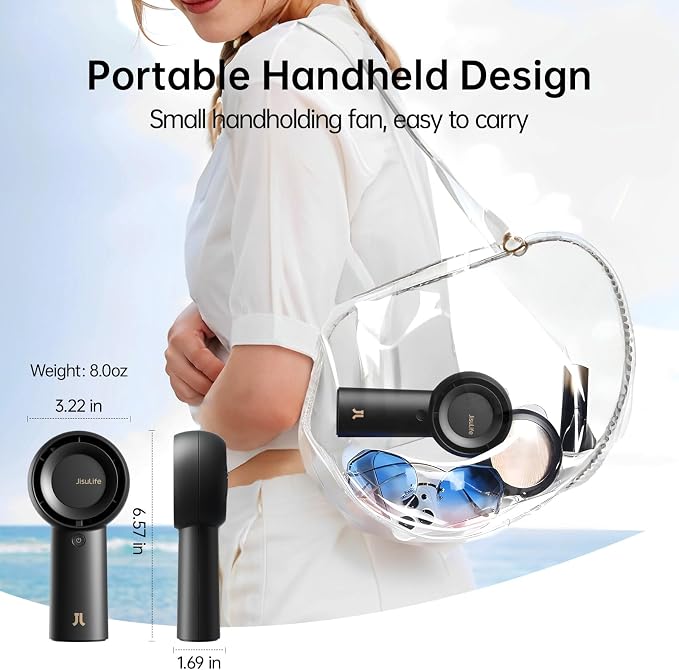 JISULIFE Portable Handheld Turbo Fan Rechargeable 6000mAh 5-Speed (Black) | Up to 18H max cooling, Personal Battery Powered Pocket Fan for Travel/Outdoor/Vacation/Concerts, Birthday Gifts for Women