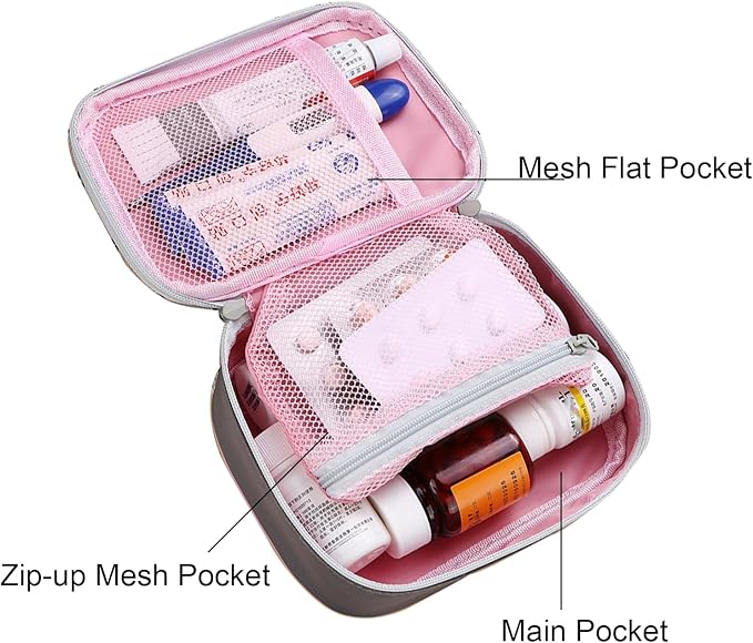 Portable Mini First Aid Pouch, Empty Travel Medicine Bag Double Zippers Handy Pills Pocket for Travel Home, Small Size (Pink)