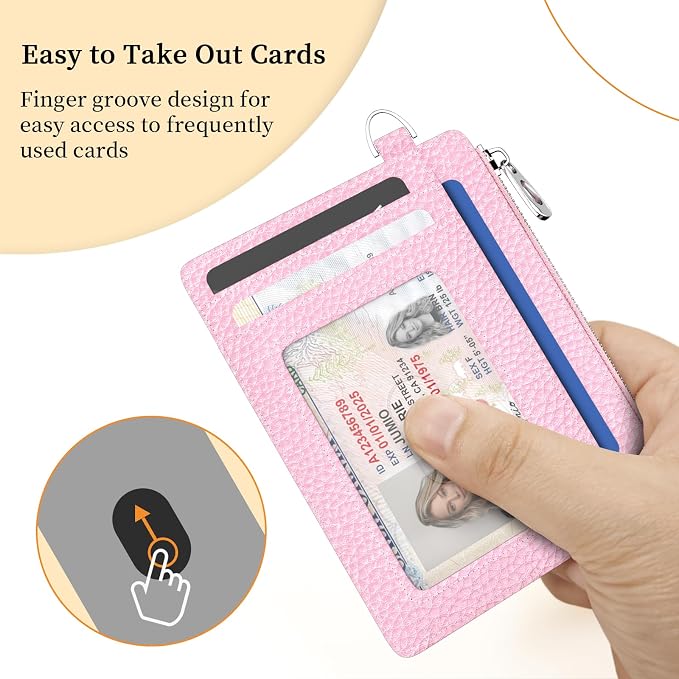 Hancynir Minimalist Slim Wallet Women Credit Card Holder, RFID Small Cute | Zipper Pocket Wallet, Thin Travel Coin Purse, Ladies Women Gifts, Key Chain Card Case, 6 Card Slots, ID Window, PU Leather