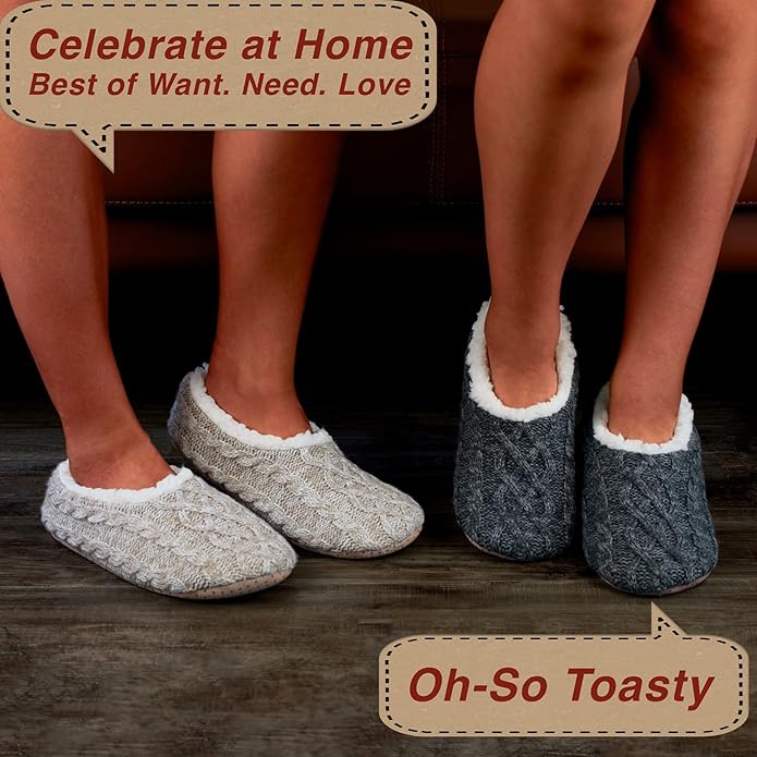 cosyone1997 2-Pair Thick Warm Fuzzy Slippers for Women Indoor Fluffy Sherpa Lined, Winter House Shoe Socks Non-Slip Soft Soles, Cozy Christmas Gifts