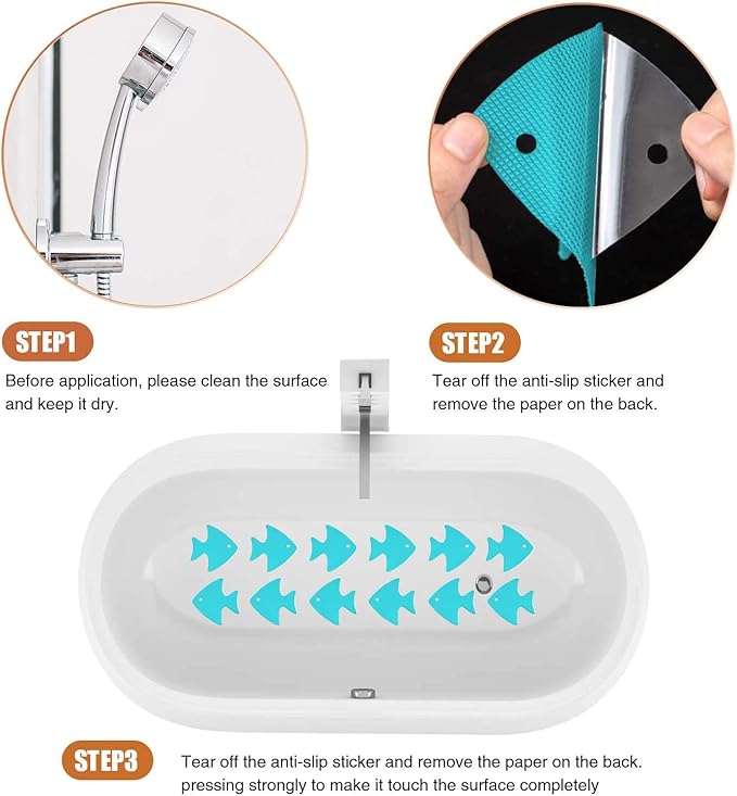 Bathtub Stickers Non-Slip, 24 PCS Safety Shower Treads Adhesive Appliques with Premium Scraper (Blue)