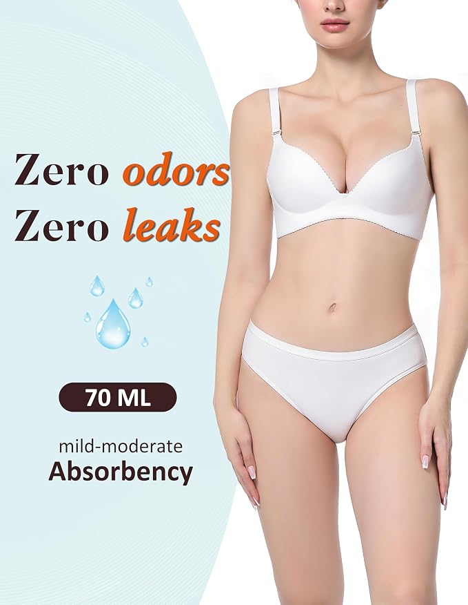 AIRCUTE Washable Leak Proof Incontinence Underwear for Women Absorbency Bladder Control Briefs 70ML,5 Pack (2XL, Beige3-White2)