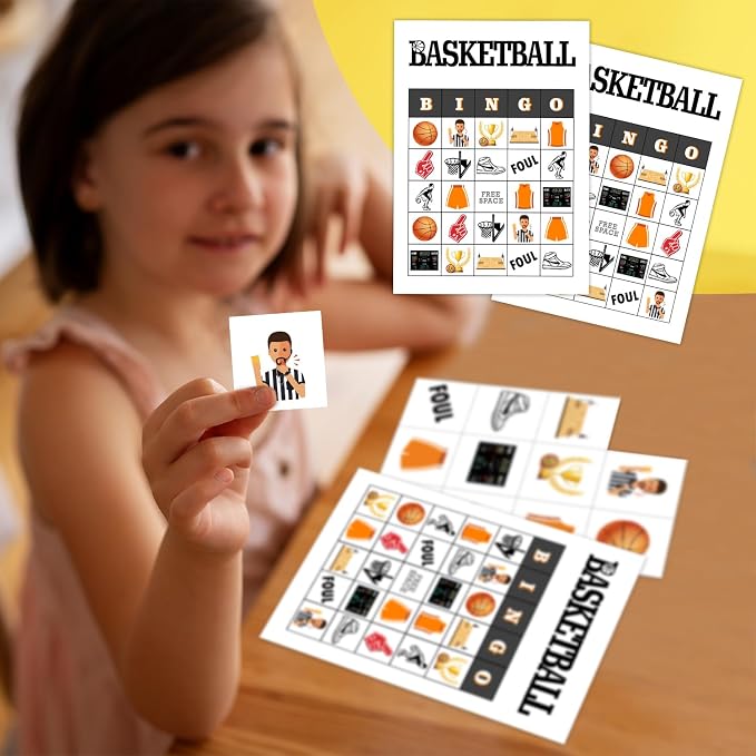 Basketball Bingo Cards, 24 Player Basketball Party Bingo Game for Family Adult, Sport Party Favor, Large Group Party Celebration Activity -09