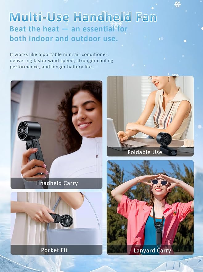 Handheld Fan, Portable Fan, 1-100 Speed Adjustable Turbo Fan, 5000mAh Rechargeable Mini Personal Fan with Foldable Design and LED Display for Travel, Office, Home and Outdoor Use Blue