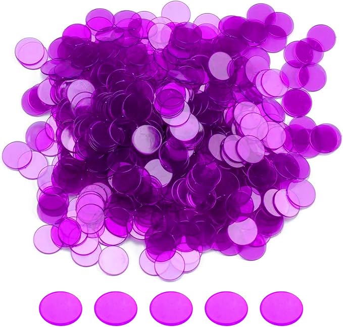 GSE Games & Sports Expert Purple Bingo Chips, 500 Pieces 3/4-Inch High-Contrast Transparent Counting Chips for Bingo Games, Parties