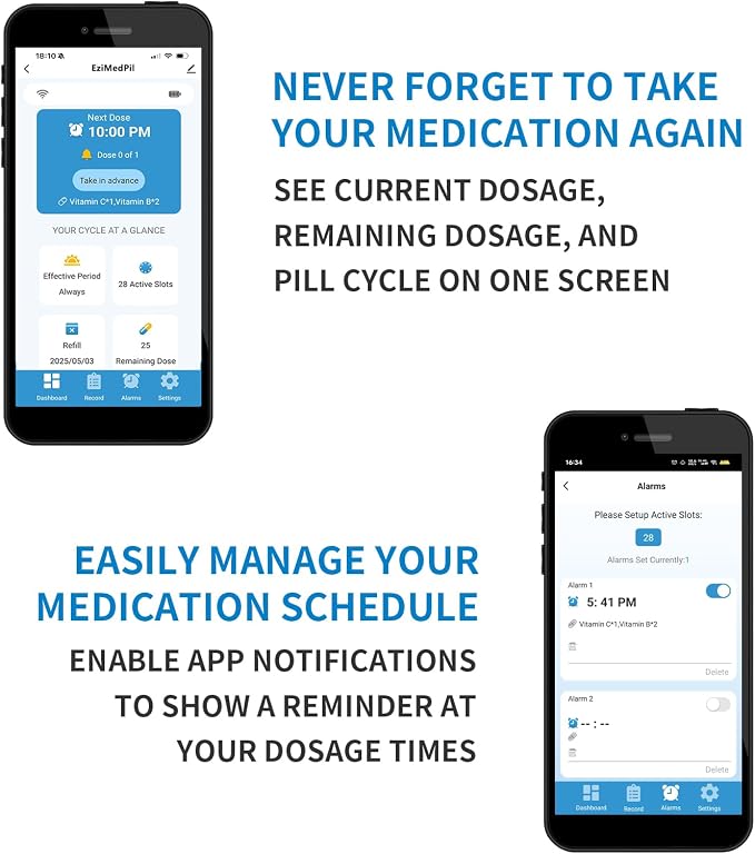WiFi Automatic Pill Dispenser with App Remote Monitoring | Tracks Adherence History, App/Sound/Light Alerts, LCD Display, 28-Day Locking Medication Organizer for Seniors, Caregivers
