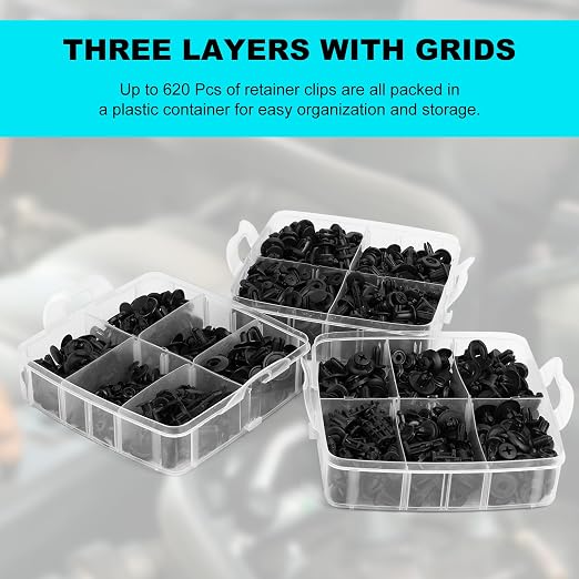 620pcs Push-Type Retainer Clips, Bumper Fender Nylon Rivets of 16 Most Popular Sizes and 5 Fastener Removers for Most Models