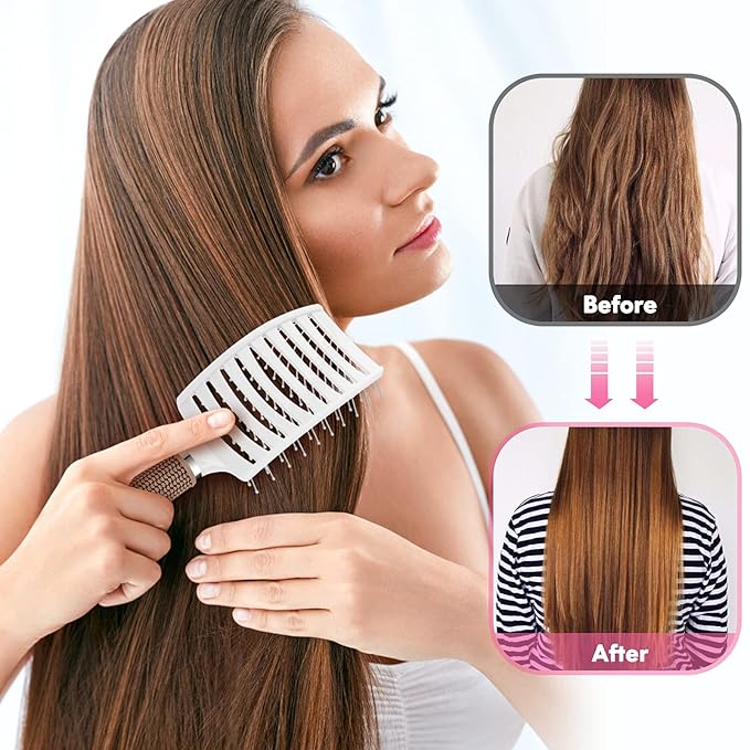 Bsisme Hair Brush, Vented Curved Styling Brush for Faster Blow Drying, Professional Detangling Brush for Women and Men, White | Professional Detangling Brush for Women, Men & Kids, Paddle Detangler Brush for Wet Dry Curly Thick Straight Hair