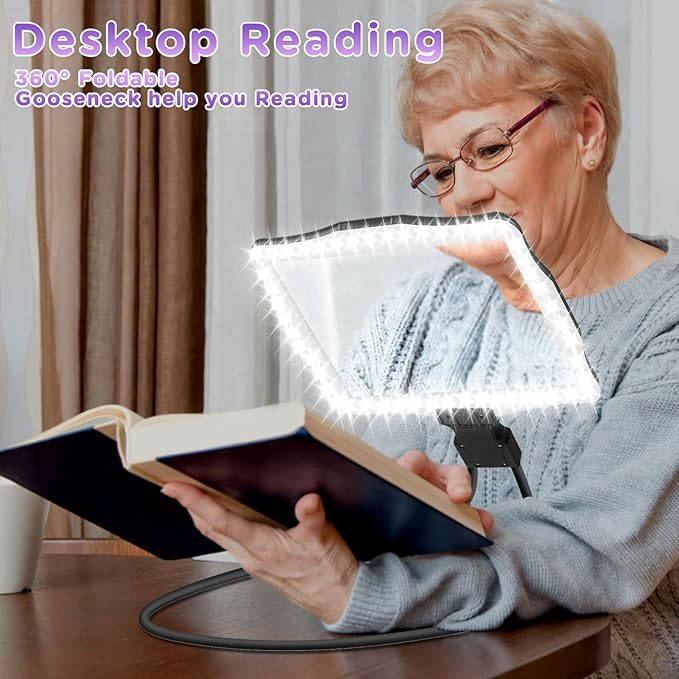 Large 10X Rechargeable Magnifying Glass for Reading with Light Hands Free Magnifying Glass Neck Wear Magnifier with 50 Led Lights Full Book Page Magnifier for Seniors Low Vision Elderly