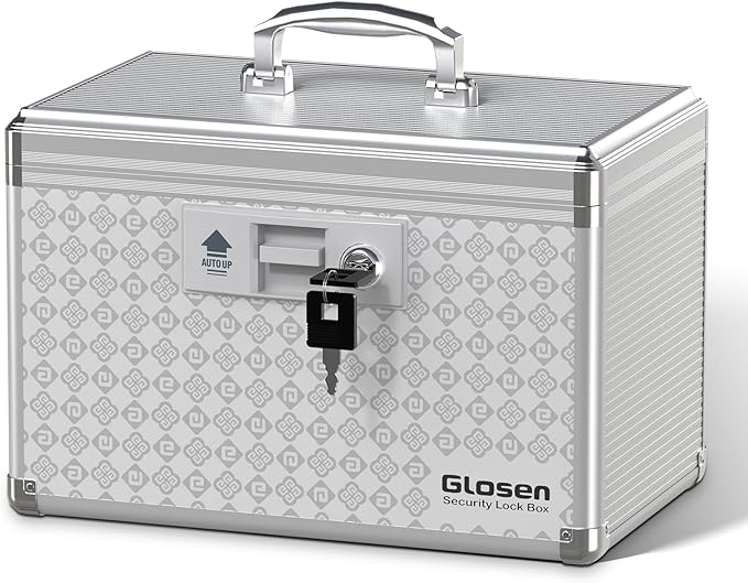 Glosen Medicine Lock Box Storage Lock Box Grey 12 X 7.68 X 7.87 Inch 【Medium】 Lockable Dorm Storage Trunk with Key Lock - Briefcase, Lock Boxes for Personal Items