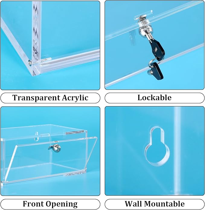 JUXYES Acrylic Clear Refrigerator Medicine Organizer Box with Lid and Lock for Wall and Tabletop - Transparent Medicine Storage Bin - Stackable Fridge Lockable Pill Container for Medical Supplies, S