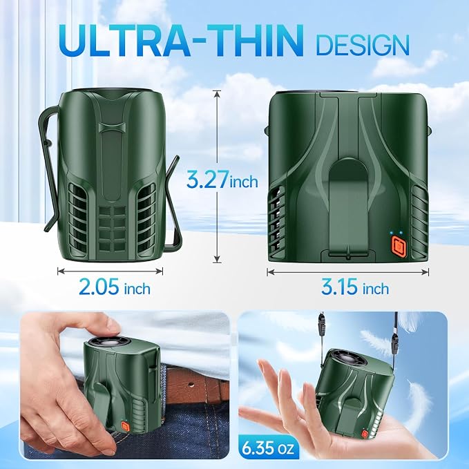 Portable Personal Waist Fan& Neck Fan, 14000RPM Brushless Motor, 40H Runtime Rechargeable, 6-Speed Quiet Operation, Clip-On Personal Body Cooling for Camping/Worksites/Outdoor