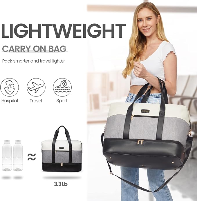 LOVEVOOK Weekender Bag for Women, Large Duffle Bag for Travel with 2 Packing Cubes, Carry on Overnight Bag with Shoe Compartment, Mom Hospital Bags for Labor and Delivery