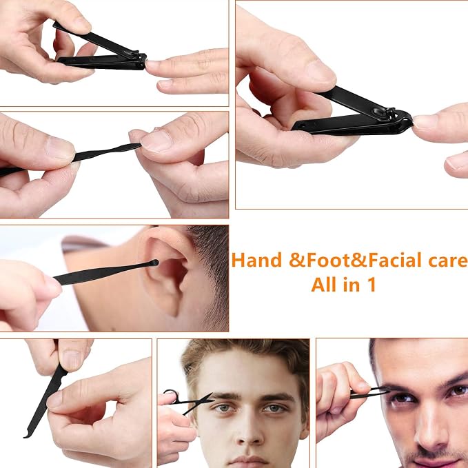 Manicure Set Men Finger and Toe Nail Clippers Set Professional Manicure Pedicure Kit with Travel Case Personal Care Tools Accessories Nail Grooming Kit Gifts for Men Women Father Mother