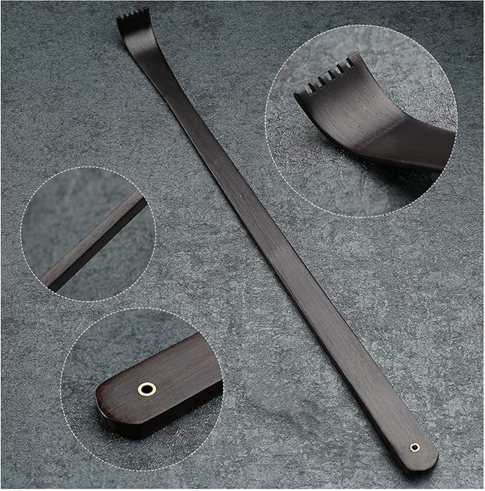 Tomorotec Wooden Back Scratcher, Long Handle Itch Relief, 16 in, Black | Streblus Elongatus Wood Body Massager Set, Handcrafted Relaxation Tool For Men Women Adults, Smooth Comfortable Grip Design