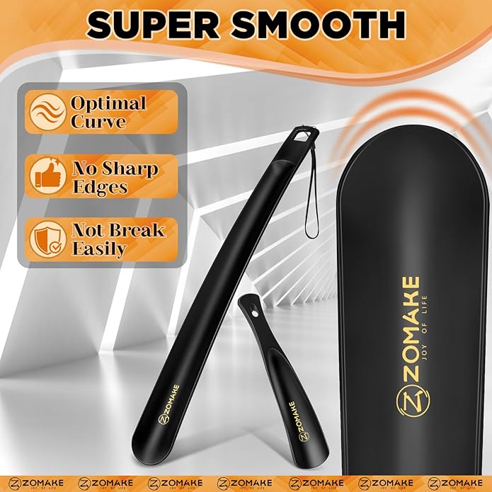 ZOMAKE Long Plastic Shoe Horn,Plastic ShoeHorn Long Handle for Seniors Men Women,Travel Small Shoe Spoon Helper(16''&7.5'')