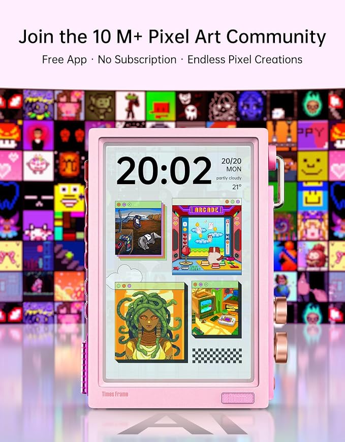 Divoom Times Frame 10.1-Inch WiFi Digital Picture Frame & Desk Display | 64GB, Free App, No Subscription Fees, Upload Photos/Videos, Calendar, Weather, Sports Scores, DIY Content, Pink