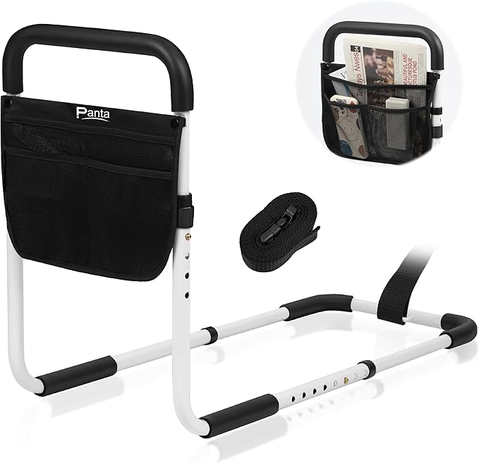 Bed Rails for Elderly Adults, Adjustable Bed Assist Bar for Seniors, Medical Bed Safety Rail with Storage Bag and Fixing Strap, Portable Bed Cane Fit King, Queen, Full, Twin, Medium, Black