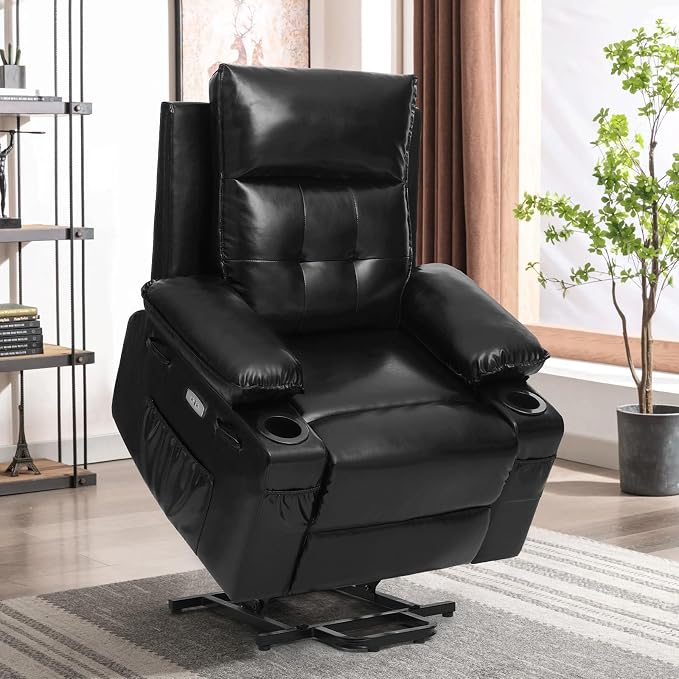Power Lift Chair for Elderly,Electric Recliner Chair with Vibrating Massage & Heating,Living Room Chair with Thickened armrest,USB Ports,2 Cup Holders