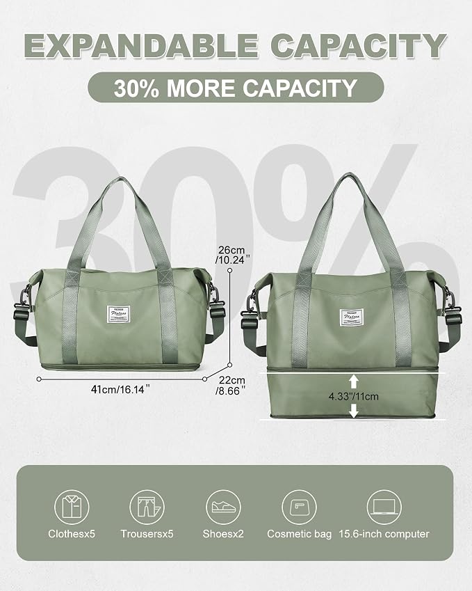 Travel Duffel Bag, Sports Tote Gym Bag, Shoulder Weekender Overnight Bag for Women